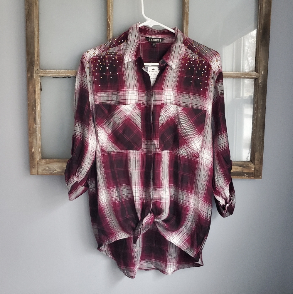 Express Studded Plaid Button Down - Picture 7 of 15